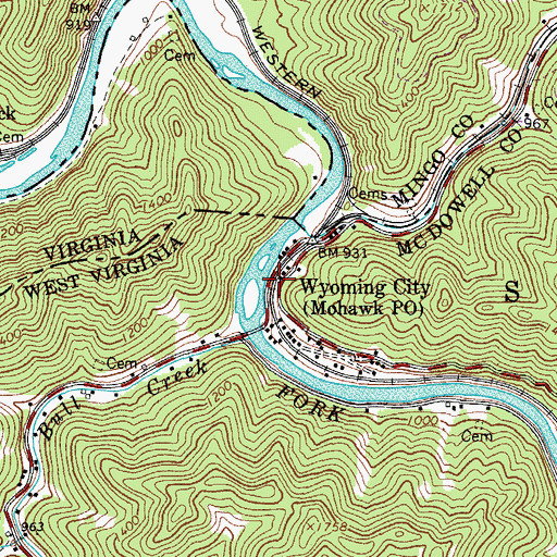 Topographic Map of Wyoming City, WV