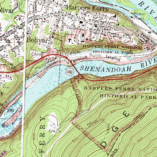 Topographic Map of Harpers Ferry National Historical Park, WV