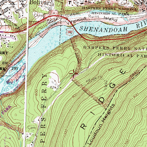 Topographic Map of Loudoun Heights Trail, WV