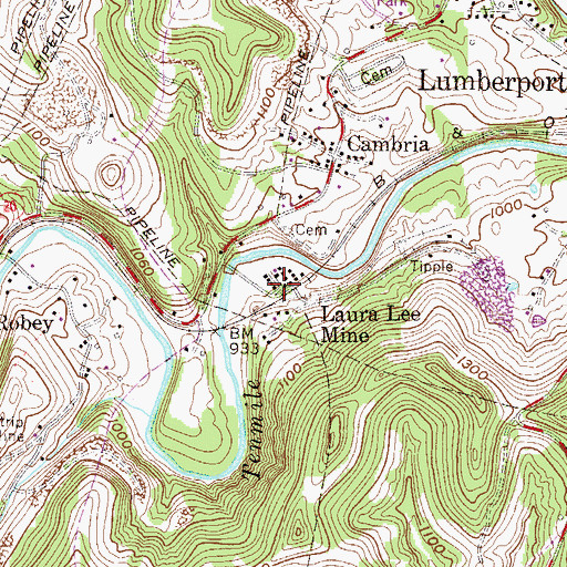 Topographic Map of Laura Lee Mine, WV