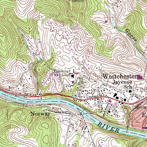 Topographic Map of Fairmont Field Club, WV