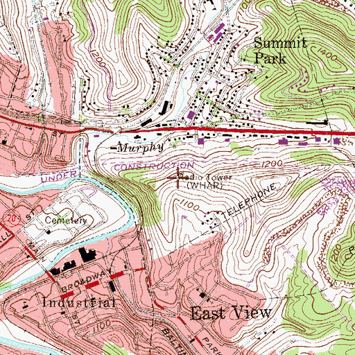 Topographic Map of WHAR-AM (Clarksburg), WV