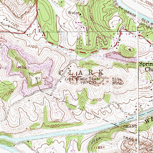 Topographic Map of WPDX-AM (Clarksburg), WV
