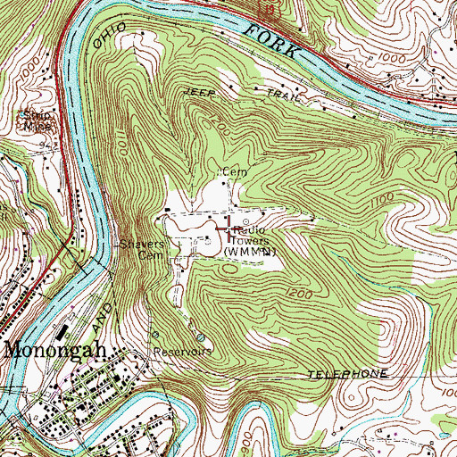Topographic Map of WMMN-AM (Fairmont), WV