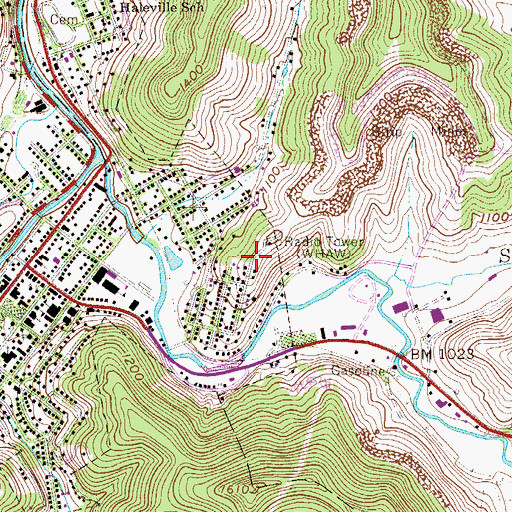 Topographic Map of WHAW-AM (Weston), WV