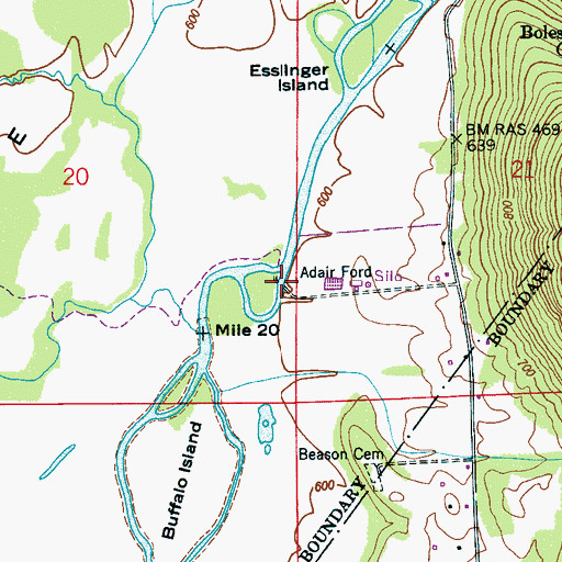 Topographic Map of Adair Ford, AL