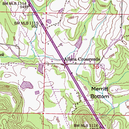 Topographic Map of Allens Crossroads, AL