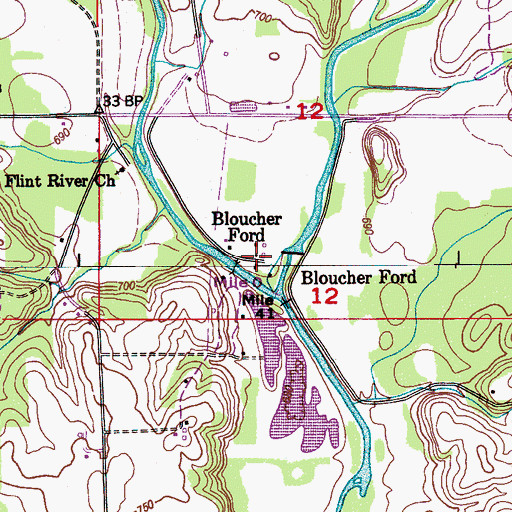 Topographic Map of Bloucher Ford, AL