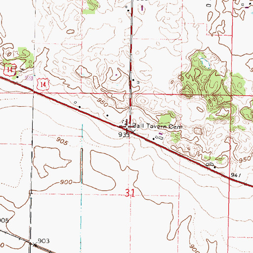 Topographic Map of Ball Tavern Cemetery, WI