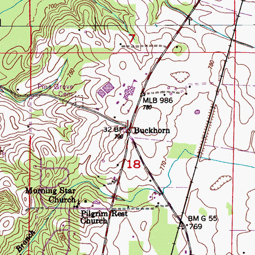 Topographic Map of Buckhorn, AL