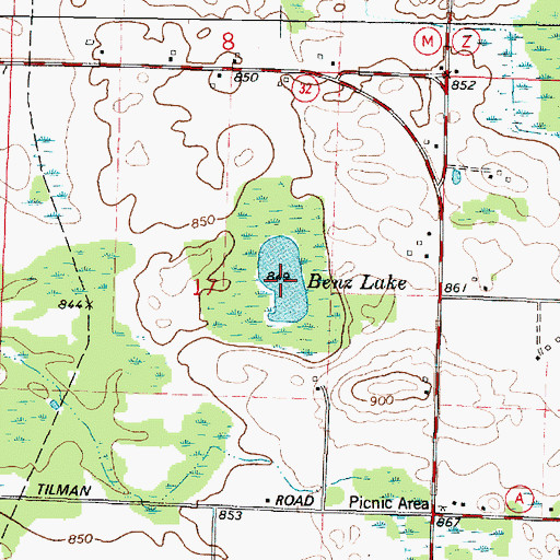 Topographic Map of Benz Lake, WI