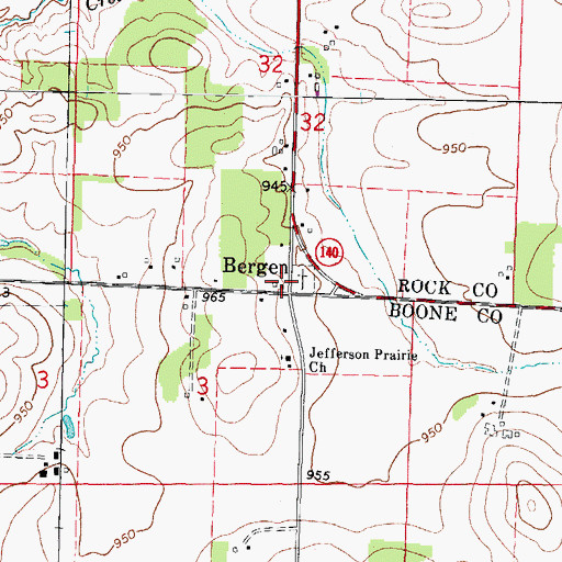 Topographic Map of Bergen, WI
