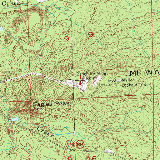 Topographic Map of Berkshire Mine Ruins, WI