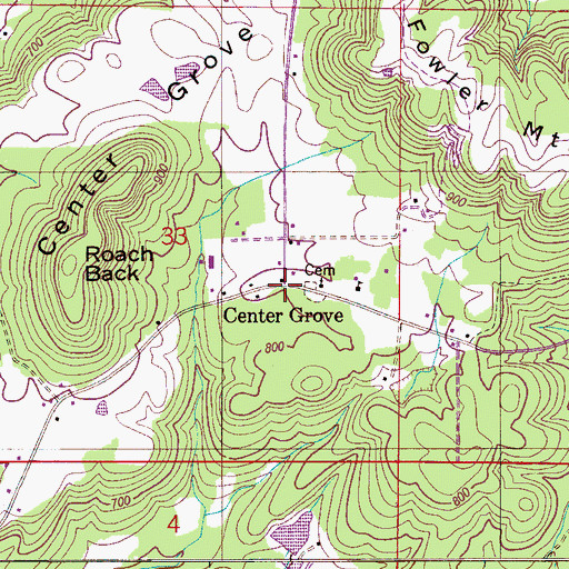 Topographic Map of Center Grove, AL