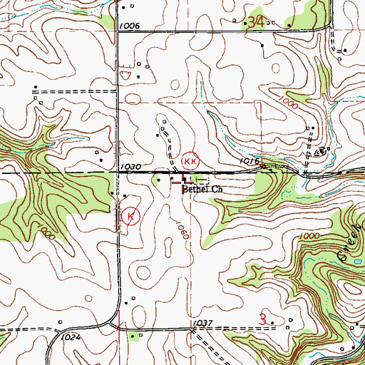Topographic Map of Bethel Church, WI