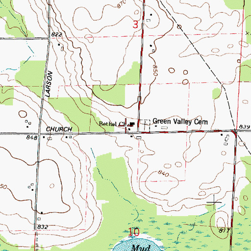Topographic Map of Bethel Church, WI