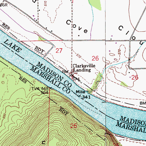 Topographic Map of Clarksville Landing, AL
