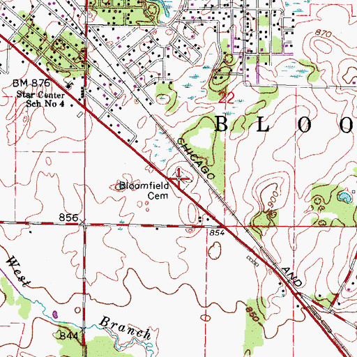 Topographic Map of Bloomfield Cemetery, WI
