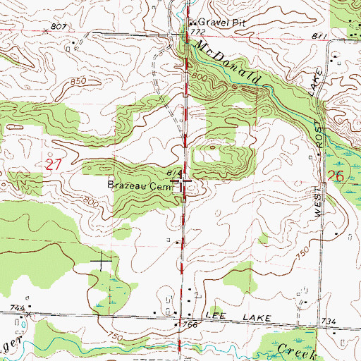 Topographic Map of Brazeau Cemetery, WI