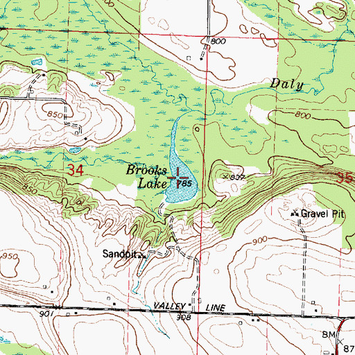 Topographic Map of Brooks Lake, WI