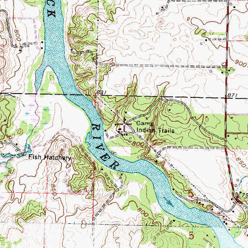 Topographic Map of Camp Indian Trails, WI