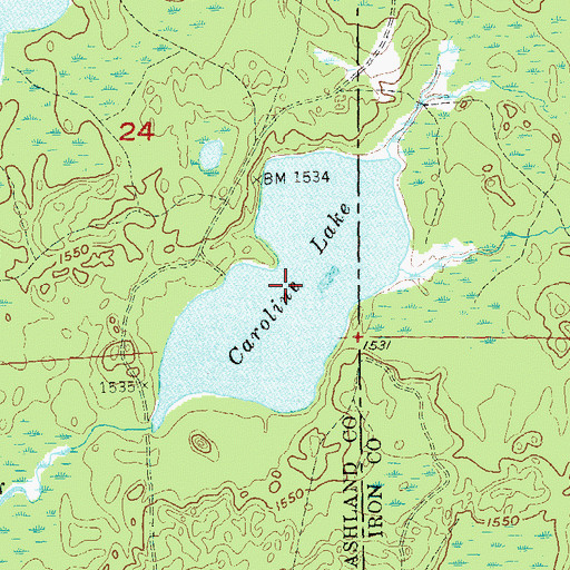 Topographic Map of Caroline Lake, WI