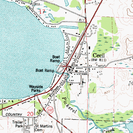 Topographic Map of Cecil, WI