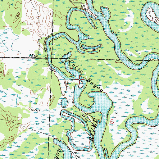 Topographic Map of Colic Bayou, WI