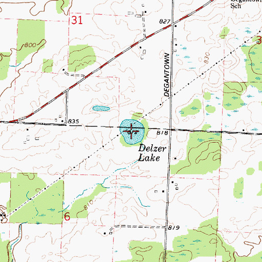 Topographic Map of Delzer Lake, WI