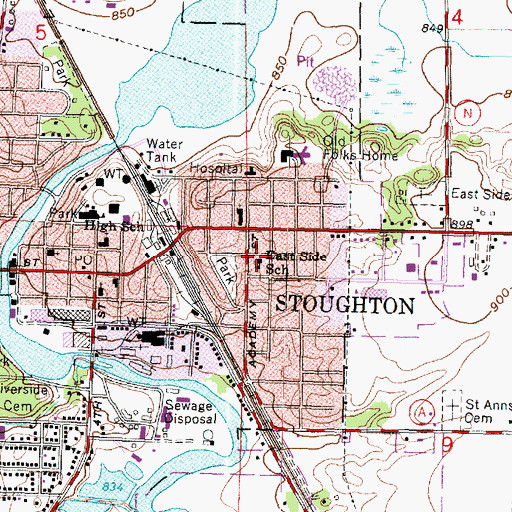 Topographic Map of East Side School, WI