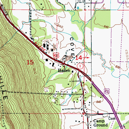 Topographic Map of Haden, AL