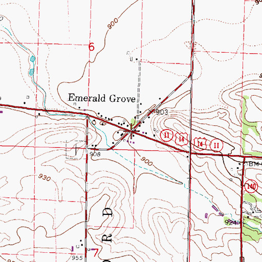 Topographic Map of Emerald Grove, WI