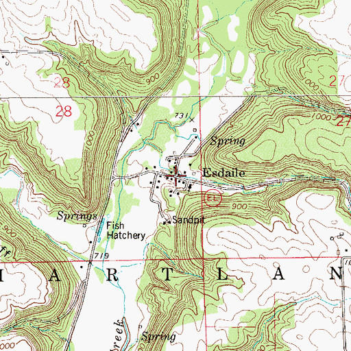 Topographic Map of Esdaile, WI