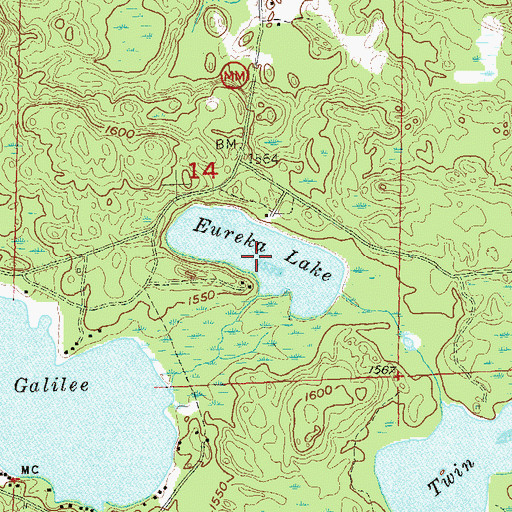 Topographic Map of Eureka Lake, WI