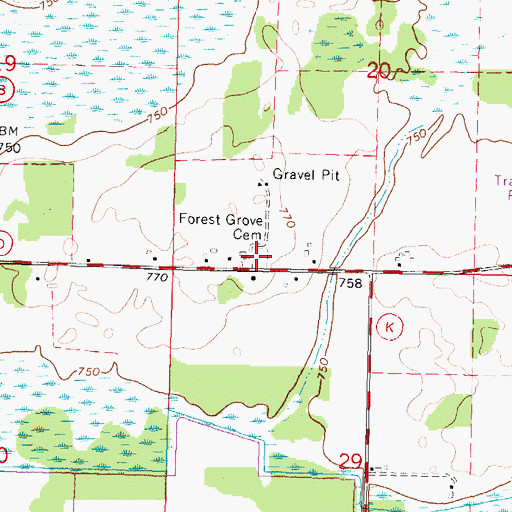 Topographic Map of Forest Grove Cemetery, WI
