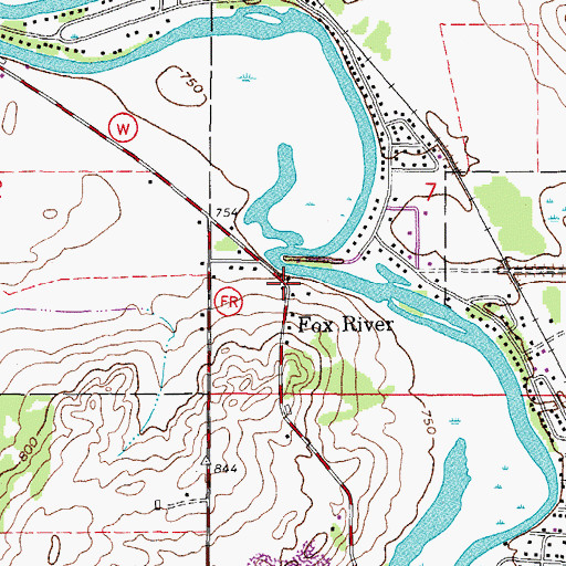 Topographic Map of Fox River, WI