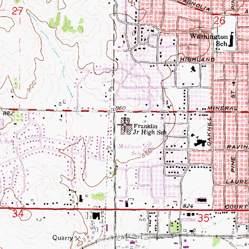 Topographic Map of Franklin Middle School, WI