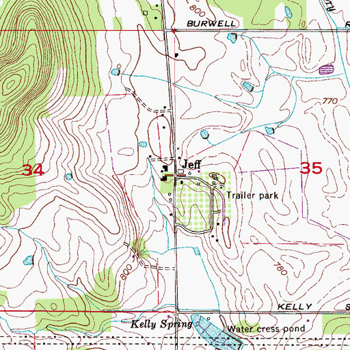 Topographic Map of Jeff, AL