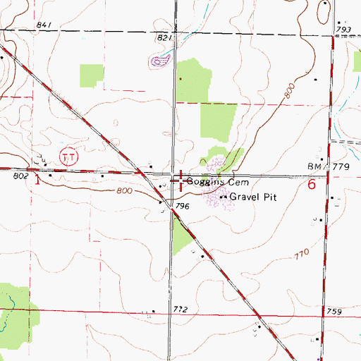 Topographic Map of Goggins Cemetery, WI