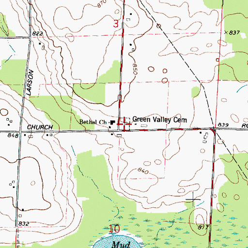 Topographic Map of Green Valley Cemetery, WI