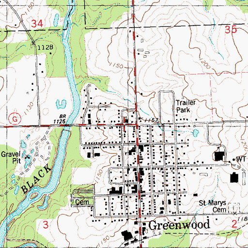 Topographic Map of Greenwood, WI