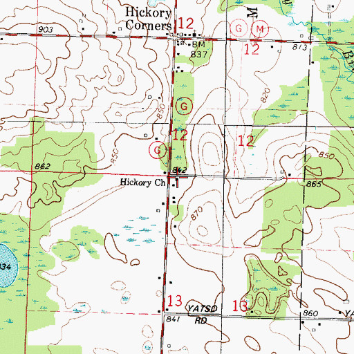Topographic Map of Hickory Church, WI