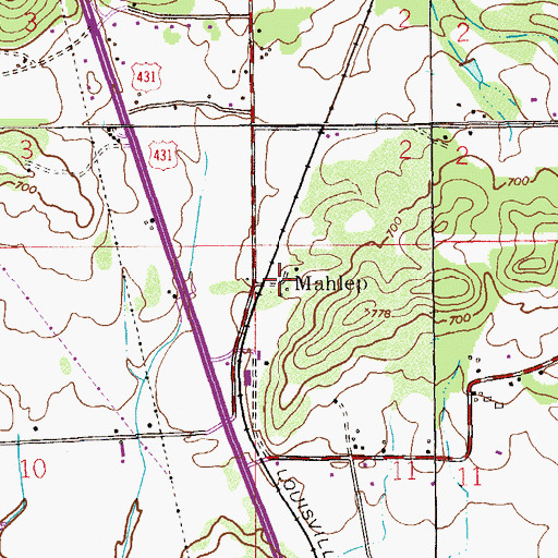 Topographic Map of Mahlep, AL