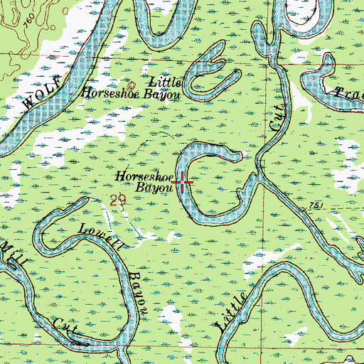 Topographic Map of Horseshoe Bayou, WI