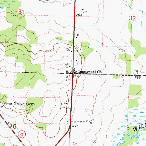 Topographic Map of Immanuel Church, WI