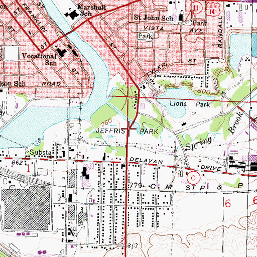 Topographic Map of Jeffris Park, WI
