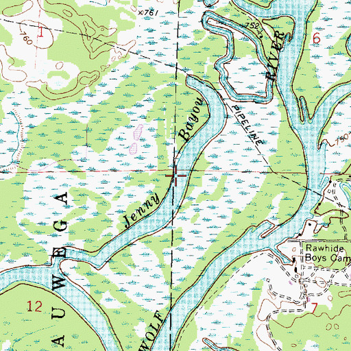 Topographic Map of Jenny Bayou, WI