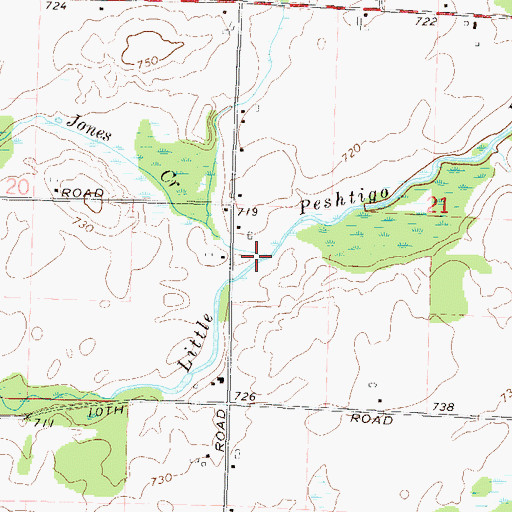 Topographic Map of Jones Creek, WI