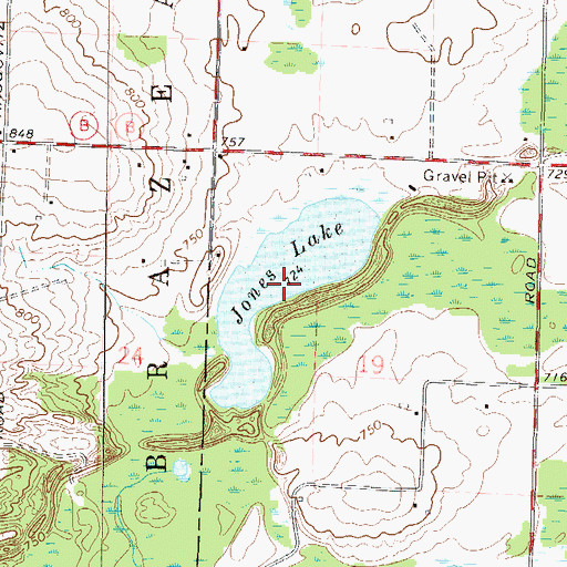 Topographic Map of Jones Lake, WI