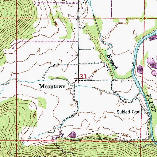 Topographic Map of Moontown, AL